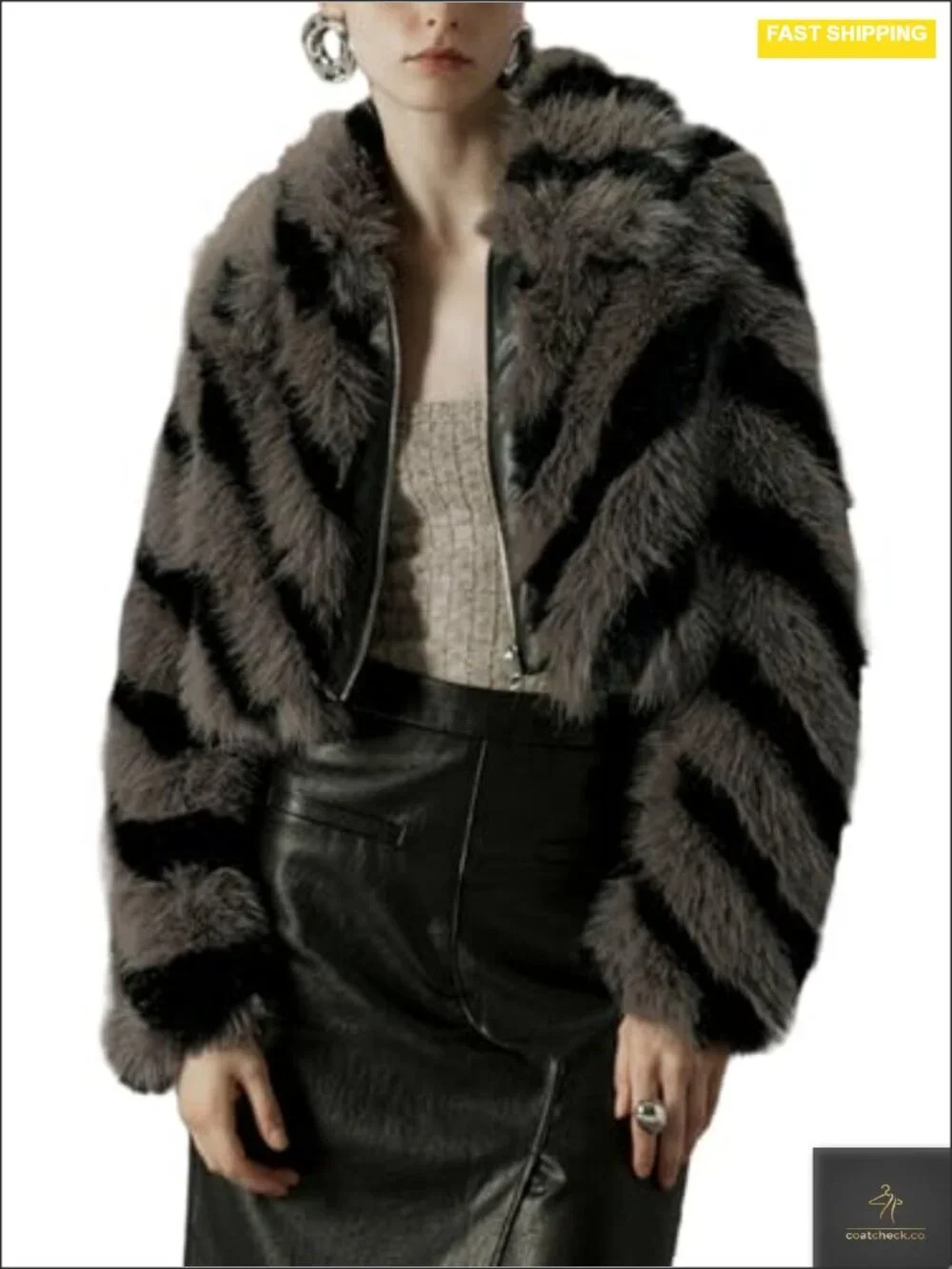 Women's Faux Fur Cropped Jacket Fluffy Fleece Zip Coat